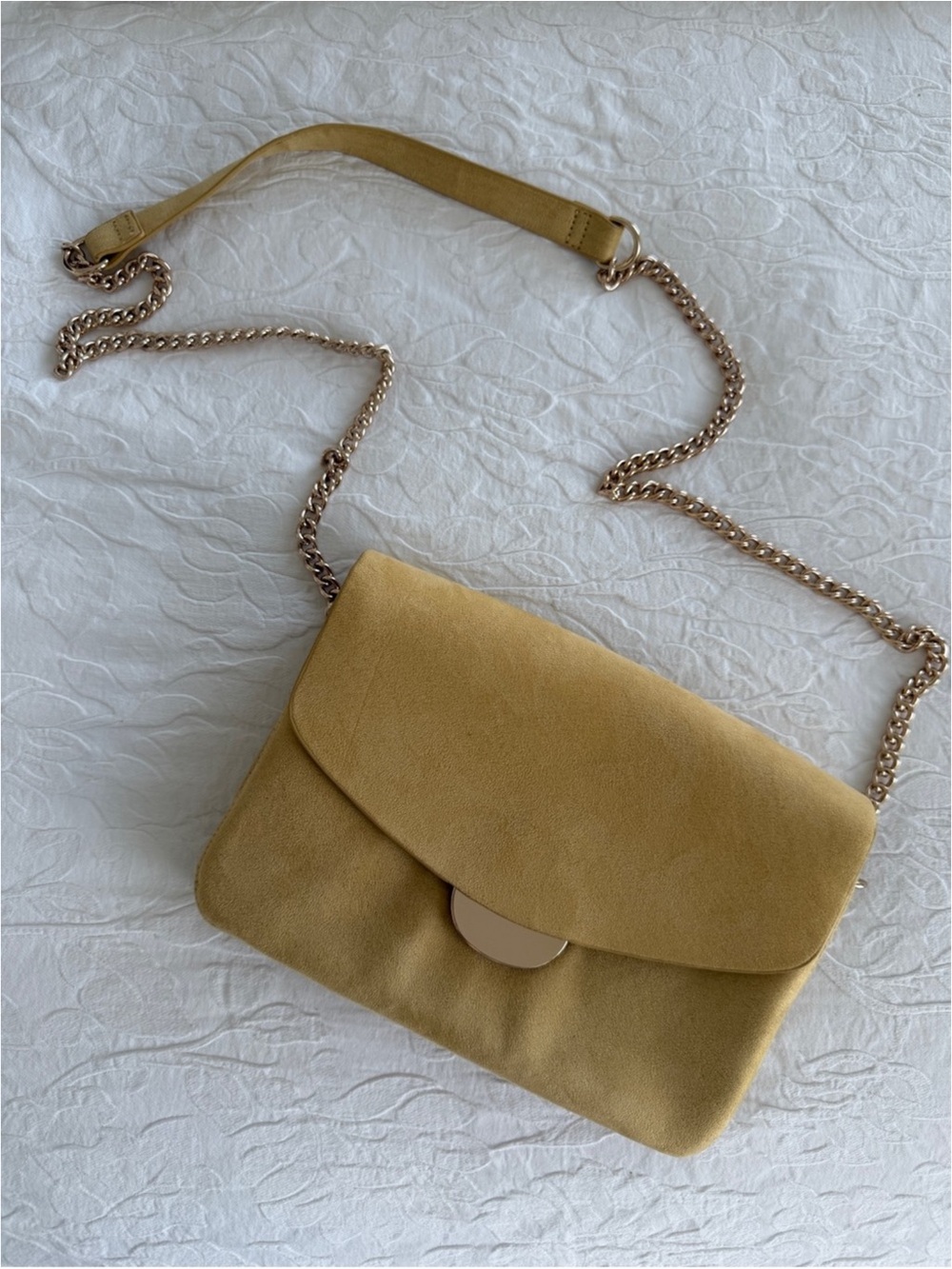 H&M Mustard Yellow Chain Strap Suede Crossbody Clutch
